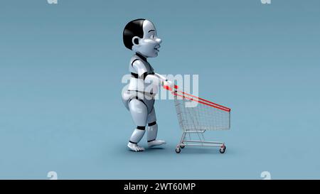 Robotergestütztes Einkaufen, konzeptionelle Illustration. Stockfoto