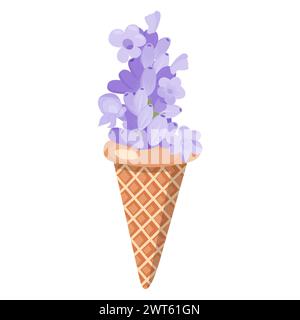 Lavendelblüten in einem Eisbecher. Vektorillustration isoliert auf weißem Hintergrund. Stock Vektor