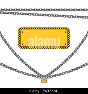 Vektordesign des Warnschilds mit Vorhängeschloss und Ketten Stock Vektor