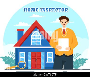 Home Inspector Vektor Illustration mit überprüft den Zustand des Hauses und schreibt einen Bericht für Wartung Miete Suche in flachem Hintergrund Stock Vektor