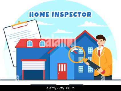 Home Inspector Vektor Illustration mit überprüft den Zustand des Hauses und schreibt einen Bericht für Wartung Miete Suche in flachem Hintergrund Stock Vektor