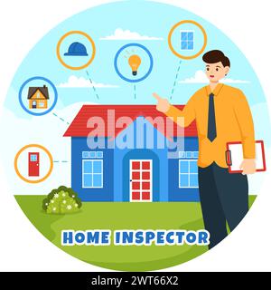 Home Inspector Vektor Illustration mit überprüft den Zustand des Hauses und schreibt einen Bericht für Wartung Miete Suche in flachem Hintergrund Stock Vektor