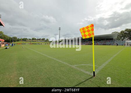 Brisbane, Australien, 16. März 2024: Brisbane Spieler wärmen sich vor der Isuzu Ute auf, Ein Ligaspiels zwischen Brisbane Roar und Macarthur FC im Ballymore Stadium (Promediapix/SPP). /Alamy Live News Stockfoto