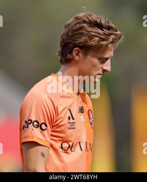 Brisbane, Australien, 16. März 2024: Brisbane Spieler wärmen sich vor der Isuzu Ute auf, Ein Ligaspiels zwischen Brisbane Roar und Macarthur FC im Ballymore Stadium (Promediapix/SPP). /Alamy Live News Stockfoto