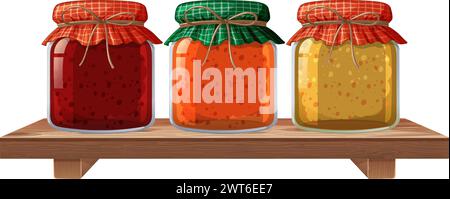 Bunte Konfitüren, die ordentlich auf einem Regal angeordnet sind Stock Vektor