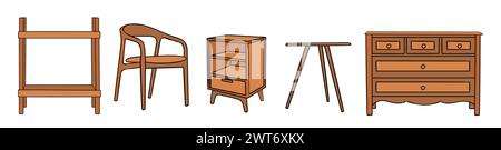 Set von modernen Holzmöbeln Vektor isoliert. Stock Vektor