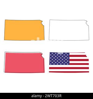 Set von Kansas Karte, vereinigte Staaten von amerika. Vektordarstellung für Symbole mit flachem Konzept. Stock Vektor