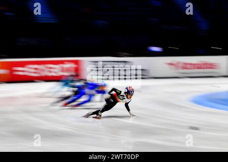 PARK Ji gewann am 1. Tag während der World Short Track Speed Skating Championship in Rotterdam am 15. März 2024 die KOR Leads. Foto von Phil Hutchinson. Nur redaktionelle Verwendung, Lizenz für kommerzielle Nutzung erforderlich. Keine Verwendung bei Wetten, Spielen oder Publikationen eines einzelnen Clubs/einer Liga/eines Spielers. Quelle: UK Sports Pics Ltd/Alamy Live News Stockfoto