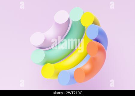 3D-Rendering, abstrakter geometrischer Hintergrund, primitive Formen, helle bunte Hemisphäre Stockfoto