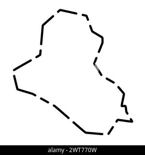 Vereinfachte Karte für Irak-Land. Schwarze gebrochene Kontur auf weißem Hintergrund. Einfaches Vektorsymbol Stock Vektor