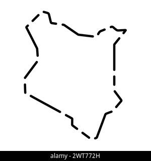 Vereinfachte Karte für das Land Kenia. Schwarze gebrochene Kontur auf weißem Hintergrund. Einfaches Vektorsymbol Stock Vektor