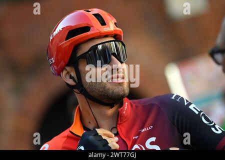 Pavia, Italien. März 2024. GANNA Filippo startet das Herren-Elite-Rennen des eintägigen Radrennens Milano-Sanremo (288 km) von Pavia und nach Sanremo (Nordwest-Italien) am Samstag, 16. März 2024. Sport - Radsport . (Foto: Gian Mattia D'Alberto/Lapresse) Credit: LaPresse/Alamy Live News Credit: LaPresse/Alamy Live News Stockfoto