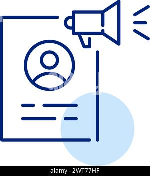 Das Dokument mit einem Lautsprecher fortsetzen. Ankündigung von Qualifikationen oder Stellensuche. Symbol für Pixelperfekte, bearbeitbare Kontur Stock Vektor