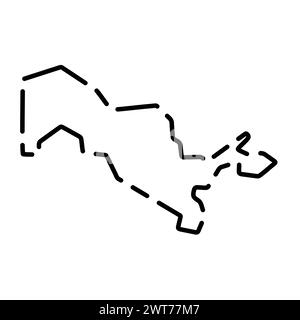 Vereinfachte Landkarte Usbekistan. Schwarze gebrochene Kontur auf weißem Hintergrund. Einfaches Vektorsymbol Stock Vektor