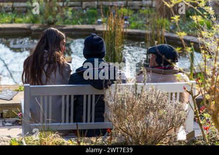 Ruhen Sie sich im versunkenen Garten im Karl-Foerster-Haus und -Garten aus. Am Raubfang, Potsdam, Brandenburg, Brandenburg, Deutschland Stockfoto