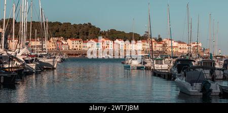 Hafen und Uferpromenade der Stadt Port Vendres in Frankreich Stockfoto