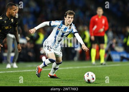 San Sebastian, Spanien. März 2024. Jon Magunazelaia (Sociedad) Fußball/Fußball : spanisches LaLiga EA Sports Spiel zwischen Real Sociedad 2-0 Cadiz CF in der reale Arena in San Sebastian, Spanien. Quelle: Mutsu Kawamori/AFLO/Alamy Live News Stockfoto