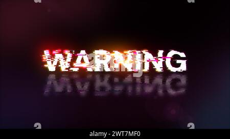 Warnhinweis für 3D-Rendering mit Auswirkungen auf den Bildschirm technologischer Fehler. Spektakuläre Bildschirmstörungen mit verschiedenen Arten von Interferenzen Stockfoto