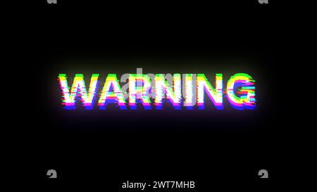 Warnhinweis für 3D-Rendering mit Auswirkungen auf den Bildschirm technologischer Fehler. Spektakuläre Bildschirmstörungen mit verschiedenen Arten von Interferenzen Stockfoto
