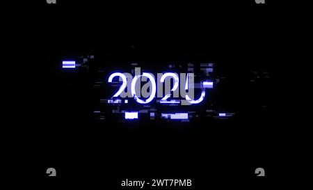 3D-Rendering von Text 2025 mit Bildschirmeffekten technologischer Fehler. Spektakuläre Bildschirmstörungen mit verschiedenen Arten von Interferenzen Stockfoto