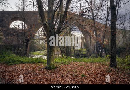 Die Alte Brücke von Sant Joan de les Abadesses, El Ripolles, Katalonien Stockfoto