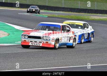 Scarperia, 2. April 2023: Ford Capri RS 2600 1973 im Einsatz beim Mugello Classic 2023 auf dem Mugello Circuit in Italien. Stockfoto