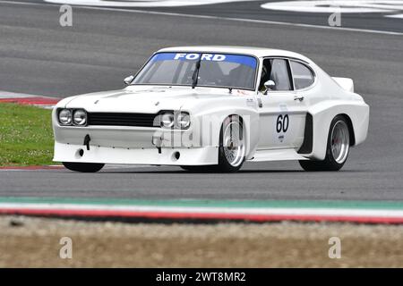 Scarperia, 2. April 2023: Ford Capri RS 3100 Köln 1974 im Einsatz beim Mugello Classic 2023 auf dem Mugello Circuit in Italien. Stockfoto