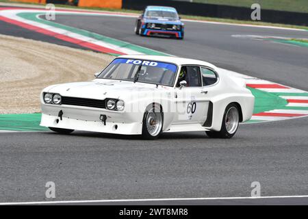 Scarperia, 2. April 2023: Ford Capri RS 3100 Köln 1974 im Einsatz beim Mugello Classic 2023 auf dem Mugello Circuit in Italien. Stockfoto