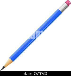 Blaues Bleistiftmodell. Realistisches Zeichenwerkzeug. Schulbedarf Stock Vektor