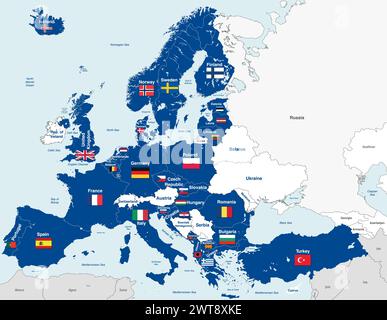 Europäische Mitgliedstaaten der NATO (Nordatlantikvertragsorganisation). Vektorabbildung Stock Vektor