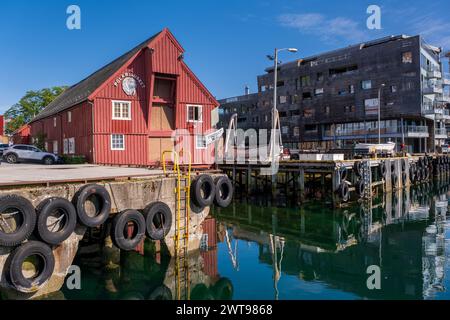 Tromso, Norwegen - 16. Juli 2023 : Hafen von Tromso mit bunten Gebäuden Stockfoto