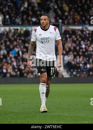 Pride Park, Derby, Derbyshire, Großbritannien. März 2024. League One Football, Derby County gegen Bolton Wanderers; Nathaniel Mendez Laing von Derby County Credit: Action Plus Sports/Alamy Live News Stockfoto