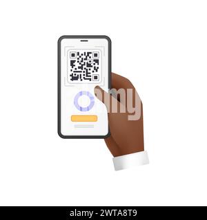 3D männliche Hand hält Scannen QR-Code für Online-Shopping, Scan Verification Vektor Illustration Stock Vektor