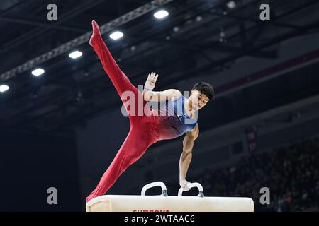 Liverpool, Großbritannien. März 2024. 2024 Gymnastik British Championships - LIVERPOOL, ENGLAND - 16. MÄRZ: Jake Jarman am dritten Tag der Gymnastik British Championships 2024 in der M&S Bank Arena am 16. März 2024 in Liverpool, England. Foto Alan Edwards Credit: ALAN EDWARDS/Alamy Live News Stockfoto