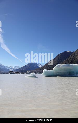 Dieser Eisberg befindet sich im Tasman Lake am Terminal des riesigen Tasman Glacier - Neuseeland. Bootstouren auf dem Gletscherterminal See sind eine Popula Stockfoto