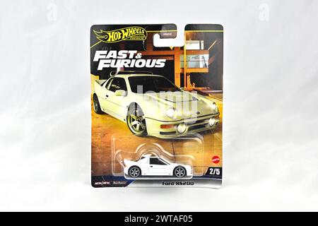 Hot Wheels Fast and Furious Ford RS200 – Wales, Großbritannien – 12. März 2024 Stockfoto