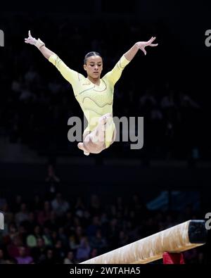 LIVERPOOL, VEREINIGTES KÖNIGREICH. März 24. Georgia-Mae Fenton tritt am Samstag, den 16. März 2024, im Women’s Senior Subdivision Two Floor Competition bei den britischen Turnen-Meisterschaften 2024 in der M&S Bank Arena an. LIVERPOOL ENGLAND. Quelle: Taka G Wu/Alamy Live News Stockfoto