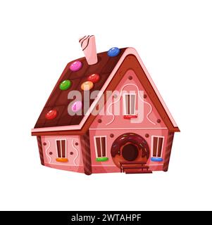 Feen-Bonbons-Zuhause. Lebkuchenhaus, Gebäck Produkt, kreative Dessert Cartoon Vektor Illustration Stock Vektor