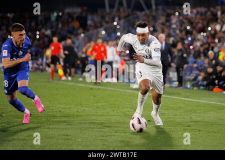 Madrid, Spanien. März 2024. Jastin Garcia von Girona im Spiel der La Liga 2023/24 zwischen Getafe und Girona im Coliseum Stadium. Endergebnis; Getafe 1:0 Girona Credit: SOPA Images Limited/Alamy Live News Stockfoto