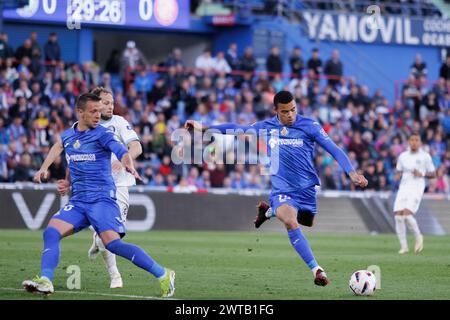 Madrid, Spanien. März 2024. Mason Greenwood von Getafe in Aktion während des Spiels der La Liga 2023/24 zwischen Getafe und Girona im Coliseum Stadium. Endergebnis; Getafe 1:0 Girona (Foto: Guillermo Martinez/SOPA Images/SIPA USA) Credit: SIPA USA/Alamy Live News Stockfoto