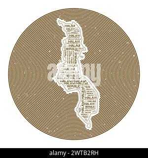 Malawi Vektorbild. Country Round-Logo-Design. Malawi-Poster in Kreisbögen und Wortwolken-Stil. Überzeugende Vektorillustration. Stock Vektor