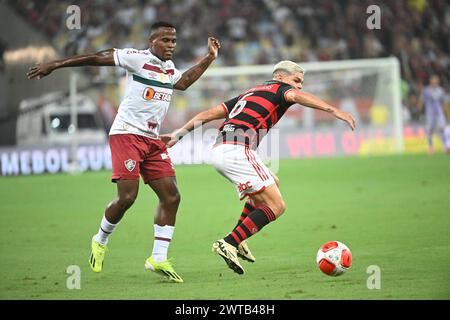 Rio de Janeiro-Brasilien 16. März 2024, Rio de Janeiro City Championship, Flamengo und Fluminense im Stadion theMaracanã Stockfoto