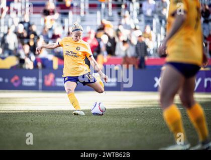 Las Vegas, Nevada, USA. März 2024. Madison Pogarch tritt am 16. März 2024 in einem Spiel zwischen den Utah Royals und den Chicago Red Stars beim America First Field in Sandy, Utah, ein. (Kreditbild: © Abram Iman/ZUMA Press Wire) NUR REDAKTIONELLE VERWENDUNG! Nicht für kommerzielle ZWECKE! Stockfoto