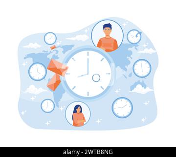 Symbol „Uhr flach“. World Time Concept. Geschäftlicher Hintergrund. Internet-Marketing. Tägliche Infografik. Moderne Illustration des flachen Vektors Stock Vektor