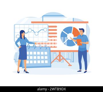 Auditkonzept. Männer und Frauen, die Geschäftsabläufe und Geschäftsanalysen analysieren. Finanzkontrolle. Moderne Illustration des flachen Vektors Stock Vektor