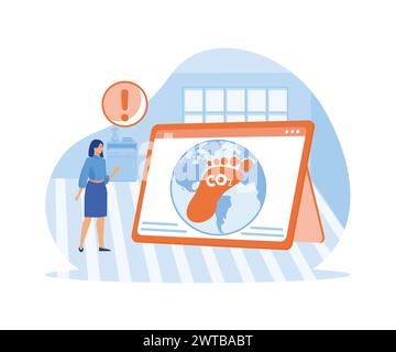 Energieeffizienzkonzept. Frau, die den CO2-Fußabdruck reduziert. Moderne Illustration des flachen Vektors Stock Vektor