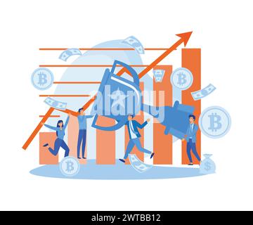 Erfolg Business Team Konzept. Kleine Menschen feiern Erfolge, indem sie einen großen Becher halten. Moderne Illustration des flachen Vektors Stock Vektor