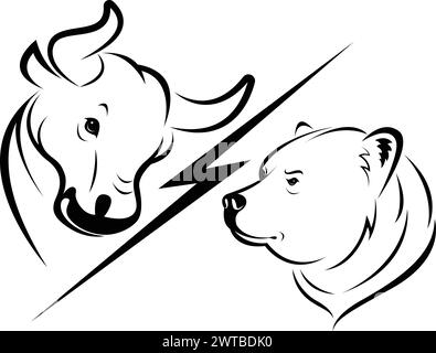 Vektor von Stier und Bär Symbole der Börsen-Trends. Börsen- und Geschäftskonzept. Der wachsende und fallende Markt. Wilde Tiere. Stock Vektor