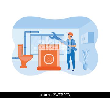 Metaphern für Heimpflege und -Verbesserung. Sanitär- und Sanitärdienste. Moderne Illustration des flachen Vektors Stock Vektor