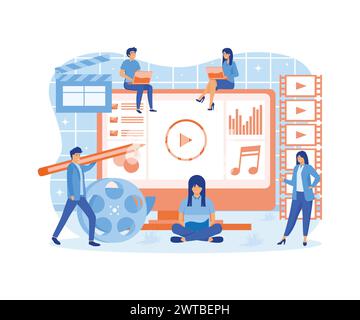 Motion Design Studio. Designer, Animatoren, Geschichtenerzähler, die bewegungsgrafische Inhalte erstellen. Multimedia-Inhalte, Video-Post-Production und Footage-Editin Stock Vektor